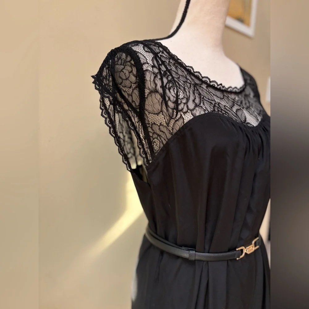 Black Lace Knee-Length Dress by ELLE - Picture 4 of 10